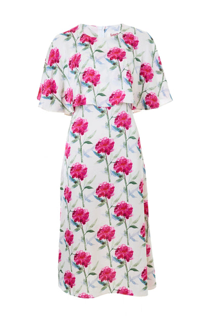 Rosso Loveflower Print Cape Midi Dress - Bascora