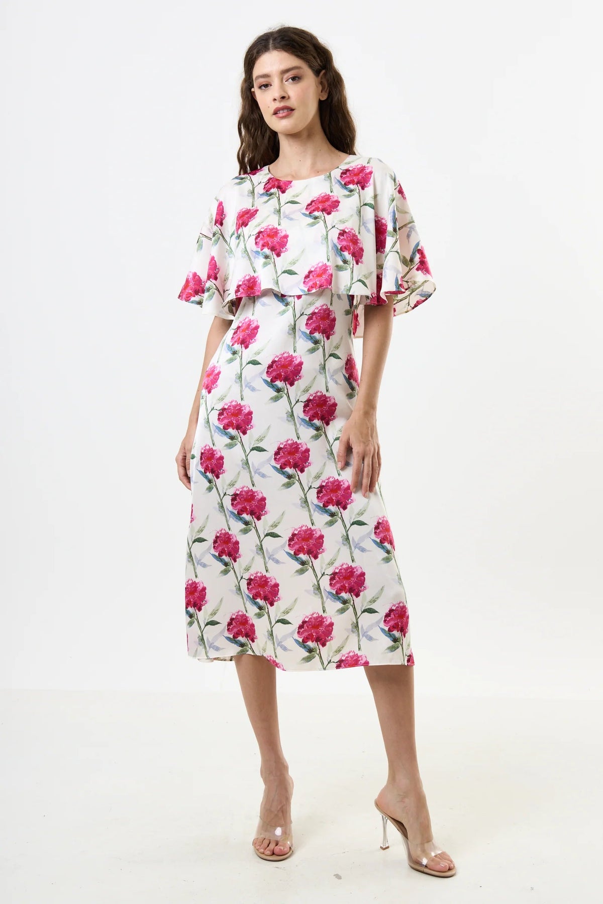 Rosso Loveflower Print Cape Midi Dress - Bascora