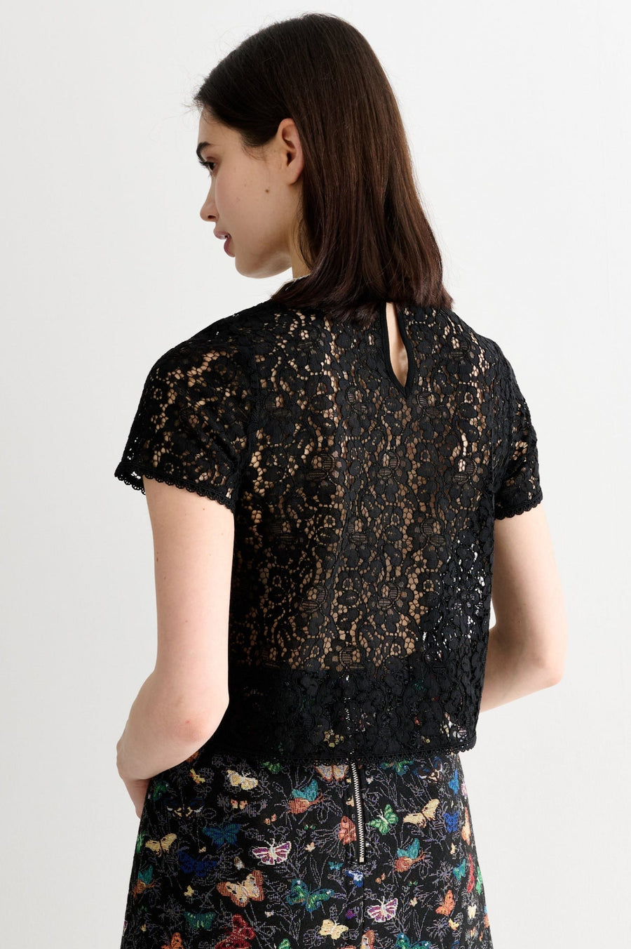 Rufaro Lace Trim Short Sleeve Blouse - Black - Bascora