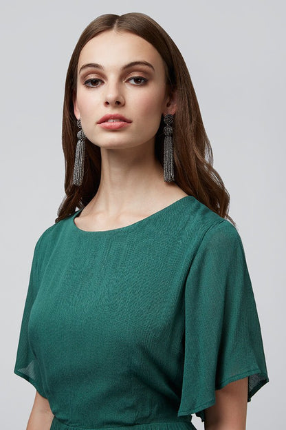 Safa Green Cut Out Back Midi Dress - Bascora