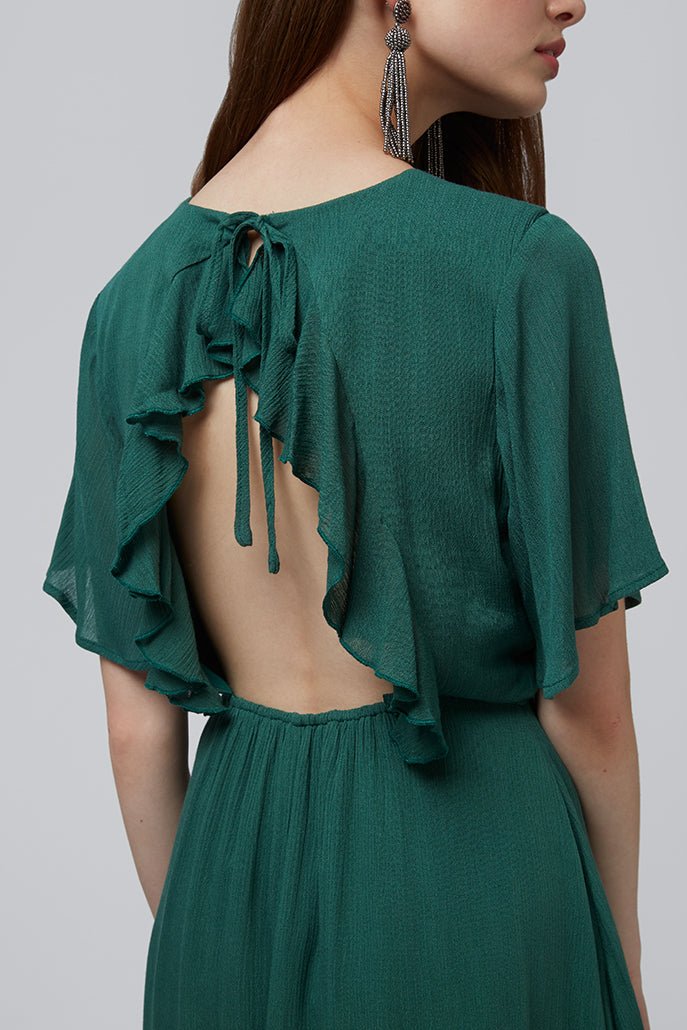 Safa Green Cut Out Back Midi Dress - Bascora