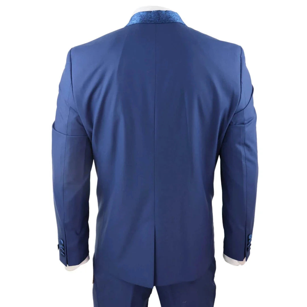 Men's 4 Piece Groom Wedding Suit with Shawl Collar and Blue Cravat
