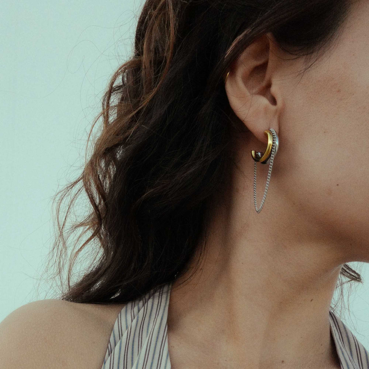 Savaé Design Dual Tone Chain Hoop Earrings