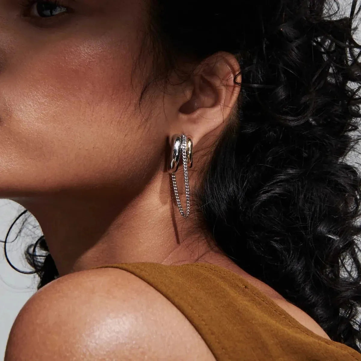 Savaé Design Dual Tone Chain Hoop Earrings