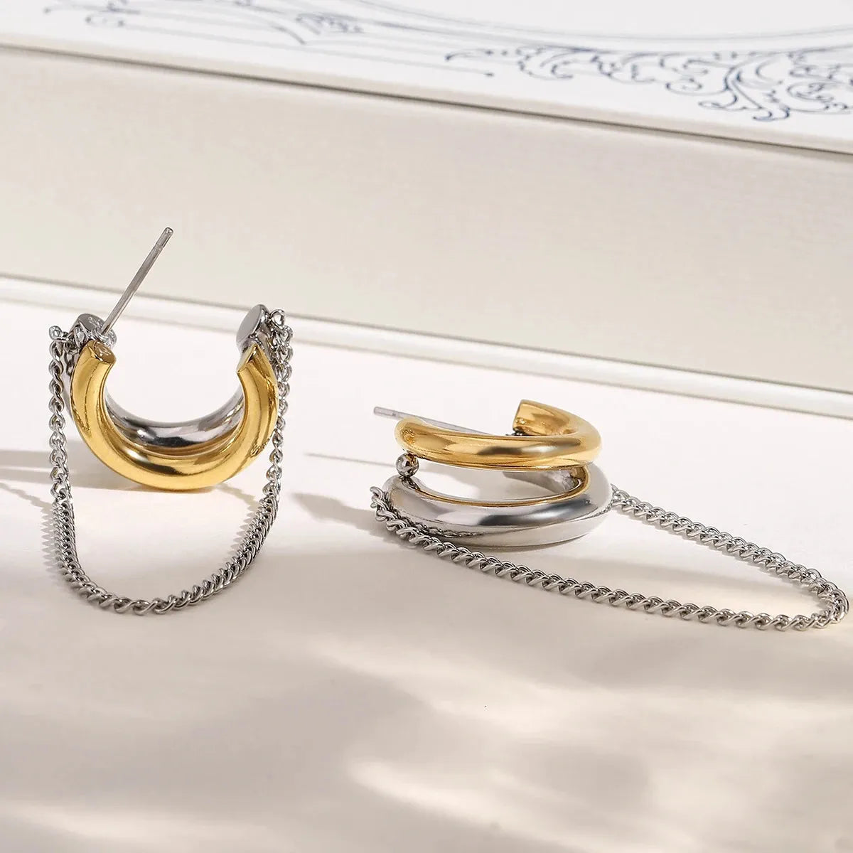 Savaé Design Dual Tone Chain Hoop Earrings
