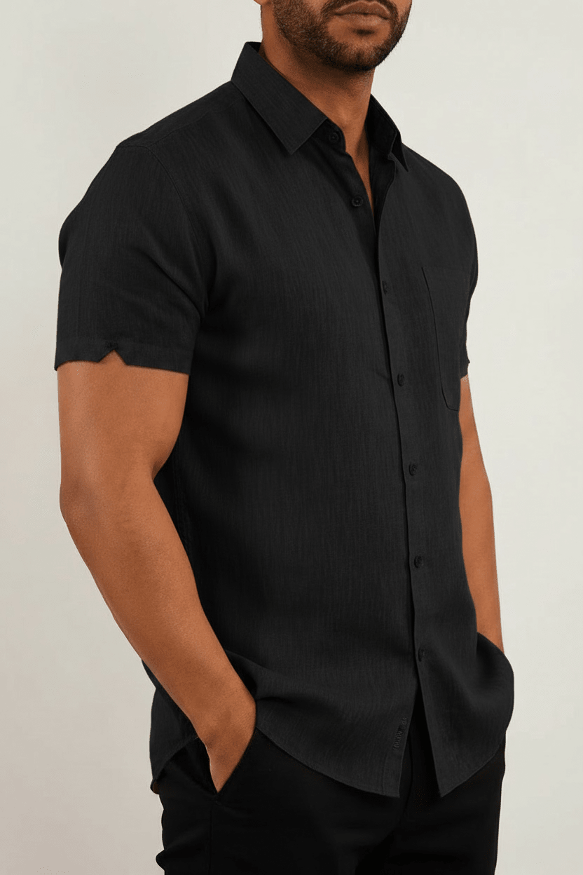 Short-Sleeve Cotton Linen Shirt – Men's - Bascora