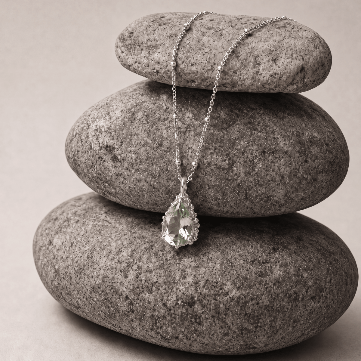 Dainty London Alba Green Quartz Necklace in Sterling Silver