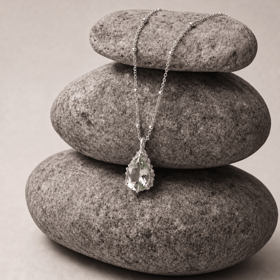Dainty London Alba Green Quartz Necklace in Sterling Silver