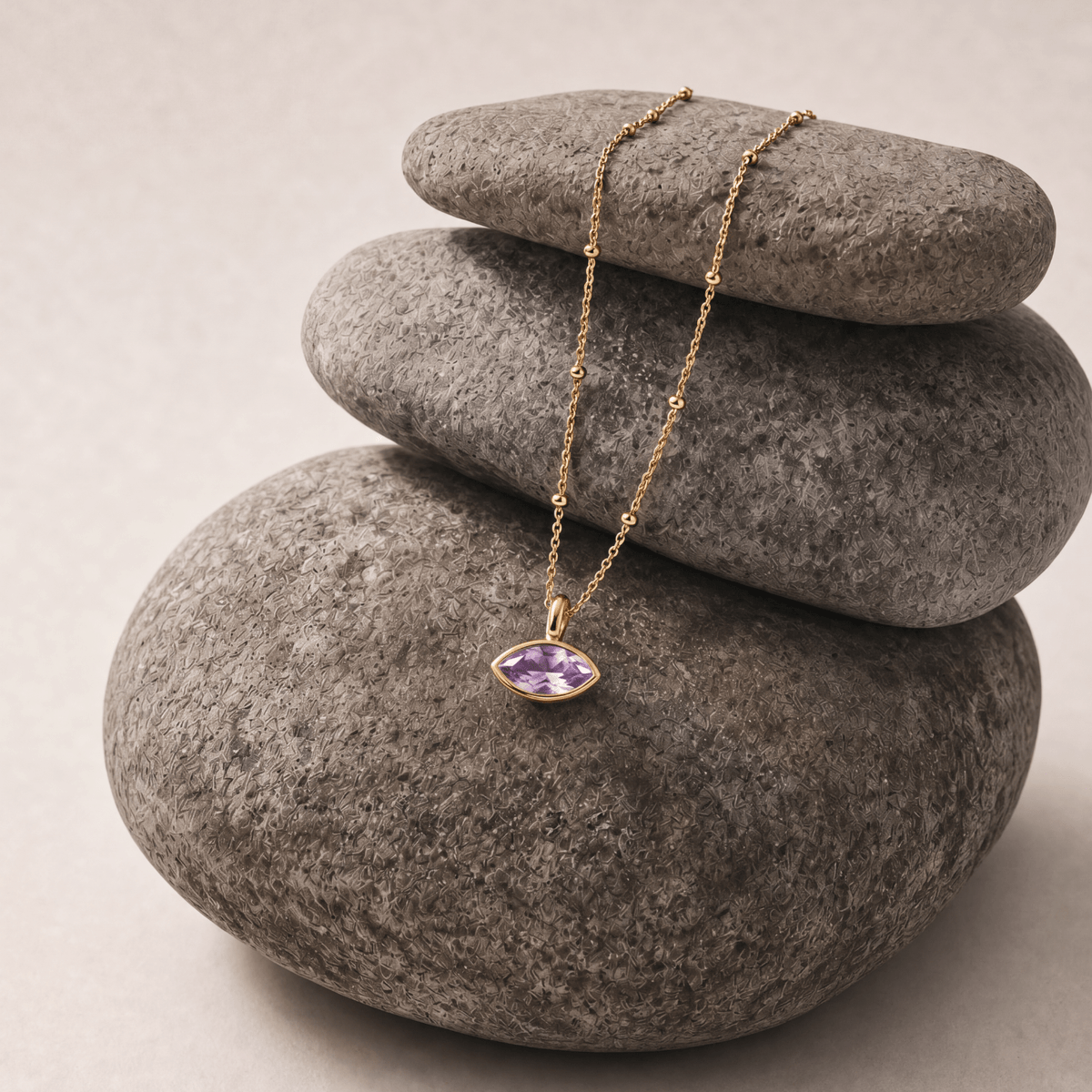Dainty London Siren's Teardrop Amethyst Marquise Necklace Gold or Silver