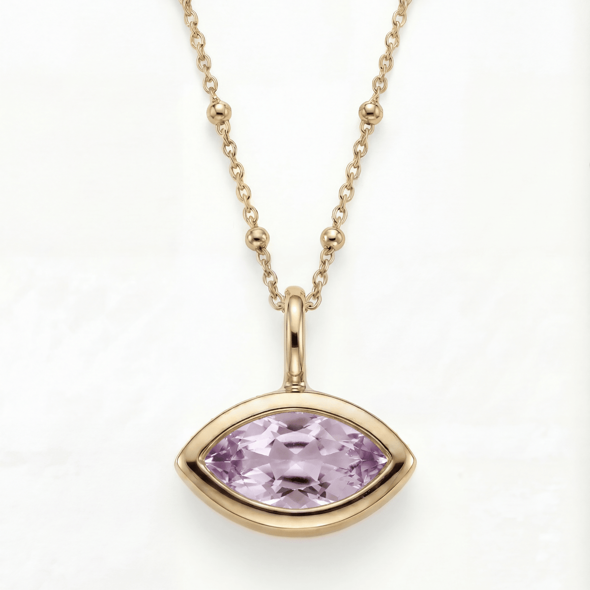 Dainty London Siren's Teardrop Amethyst Marquise Necklace Gold or Silver
