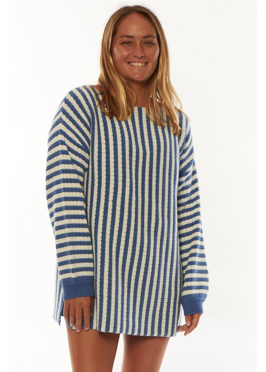 Girl wearing striped long sweater