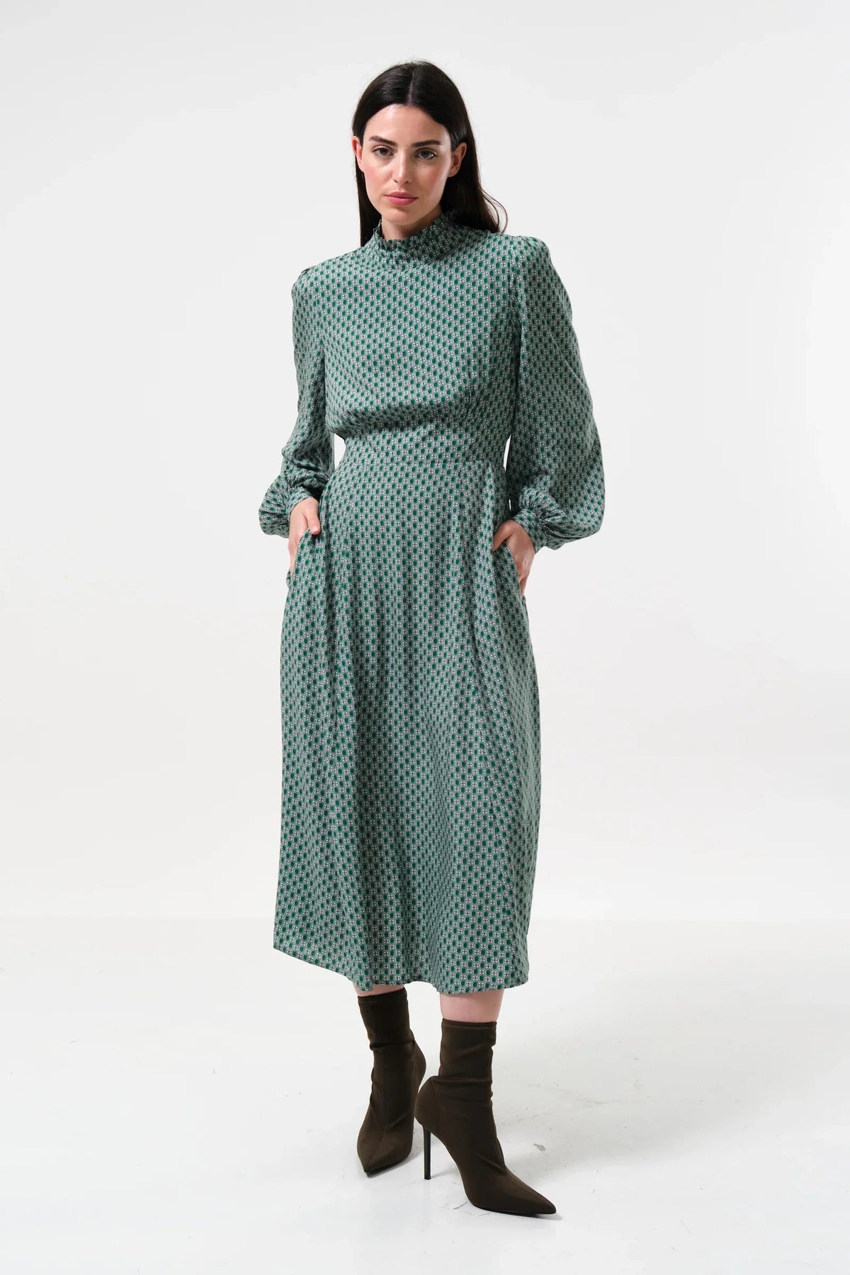 Sorrel Flower Tile Print Midi Dress - Bascora