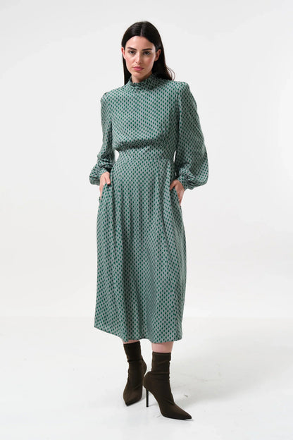 Sorrel Flower Tile Print Midi Dress - Bascora