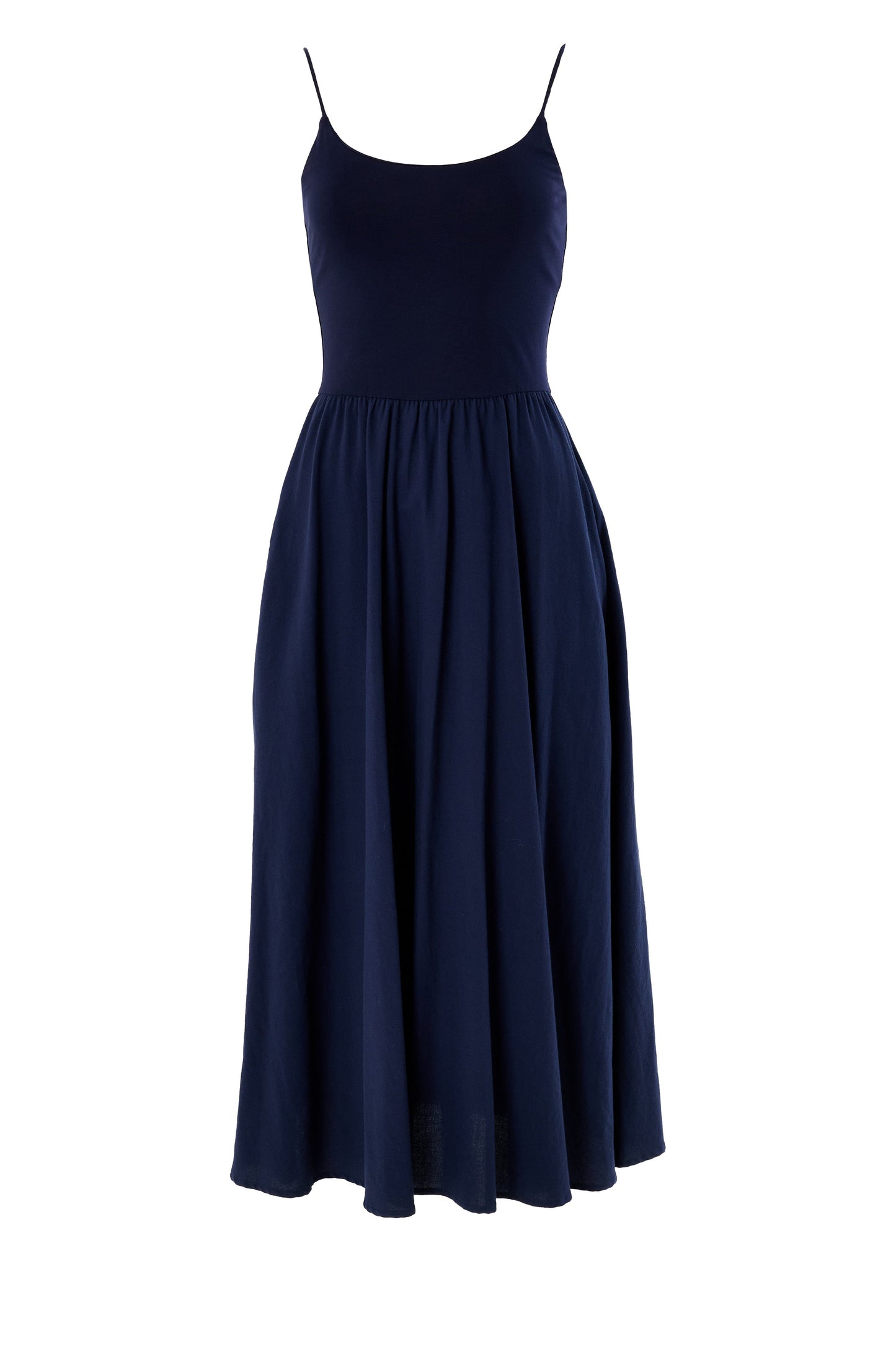 Soumia Jersey Bodice And Recycled Cotton Skirt Midaxi Dress - Navy - Bascora