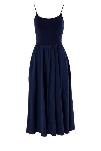 Soumia Jersey Bodice And Recycled Cotton Skirt Midaxi Dress - Navy - Bascora