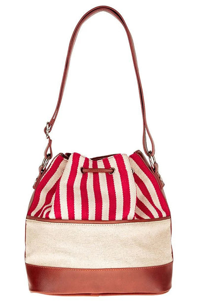 Southampton Red & White Stripe Bucket Bag - Bascora
