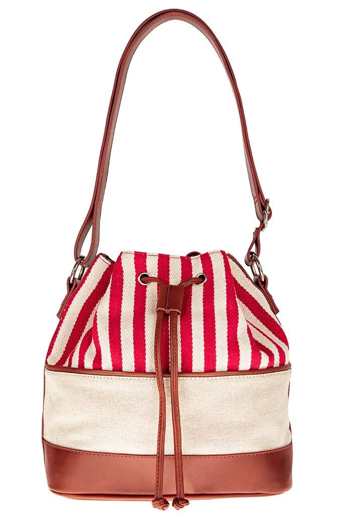Southampton Red & White Stripe Bucket Bag - Bascora