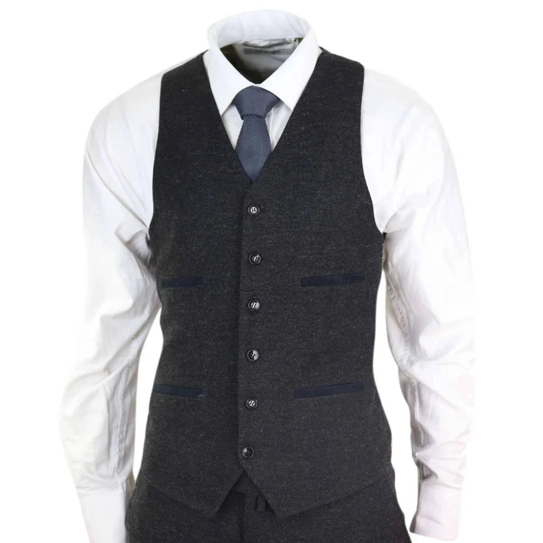 Men's Black Wool Tweed 3 Piece Authentic 1920s Classic Suit