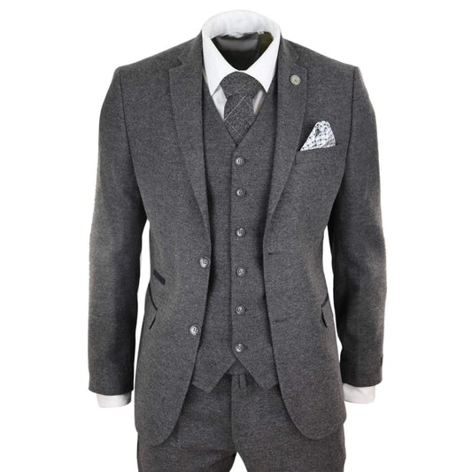 Men's Wool Tweed 3 Piece Authentic 1920s Classic Suit with Four-Pocket Waistcoat