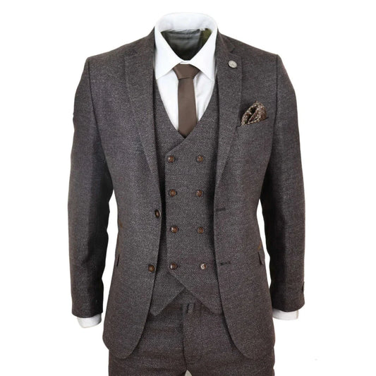 Men's Wool 3 Piece Double Breasted Waistcoat Tweed 1920s Suit