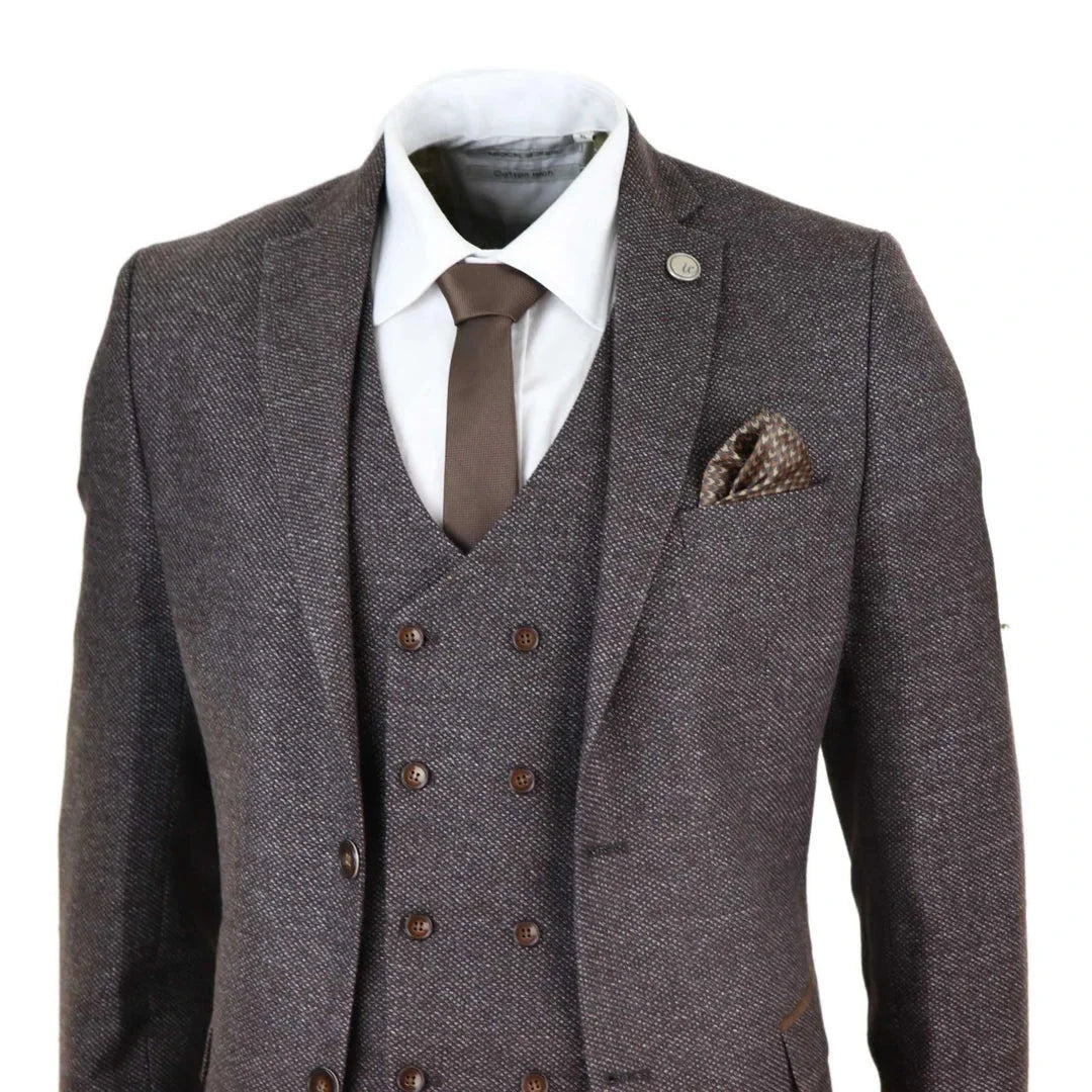Men's Wool 3 Piece Double Breasted Waistcoat Tweed 1920s Suit