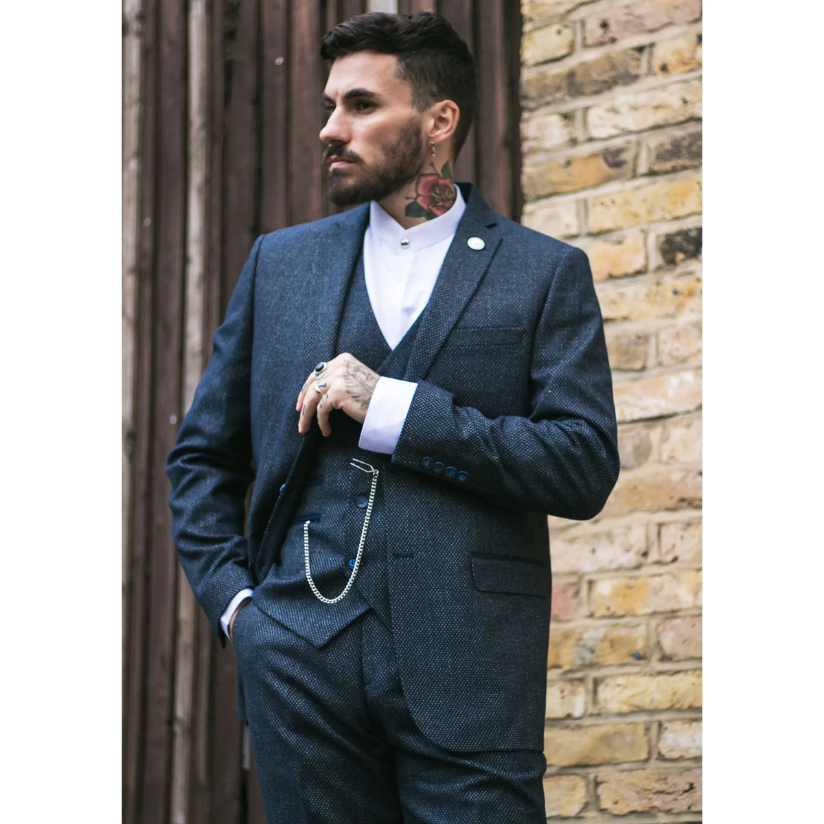 Men's Wool Tweed Check Double Breasted Waistcoat 3 Piece 1920s Suit