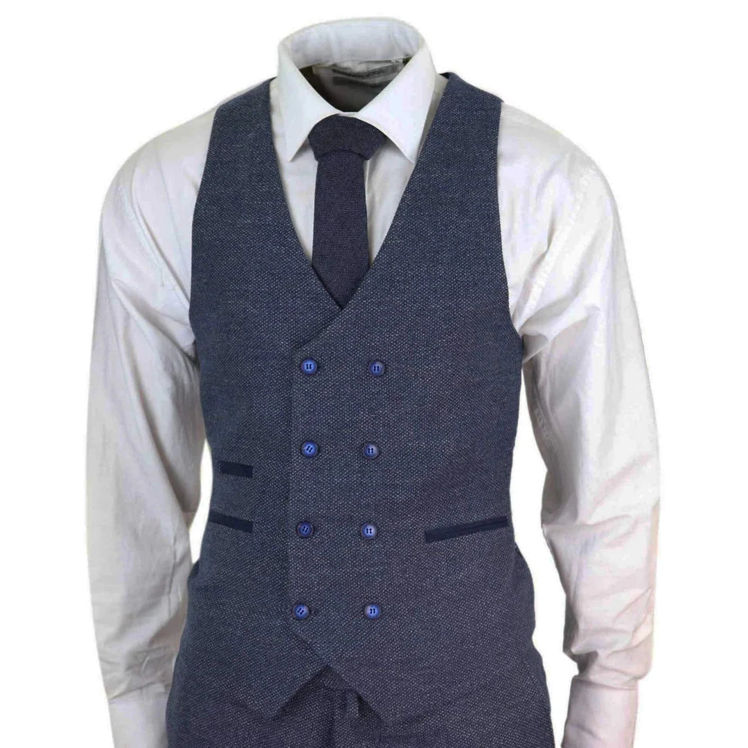 Men's Wool Tweed Check Double Breasted Waistcoat 3 Piece 1920s Suit