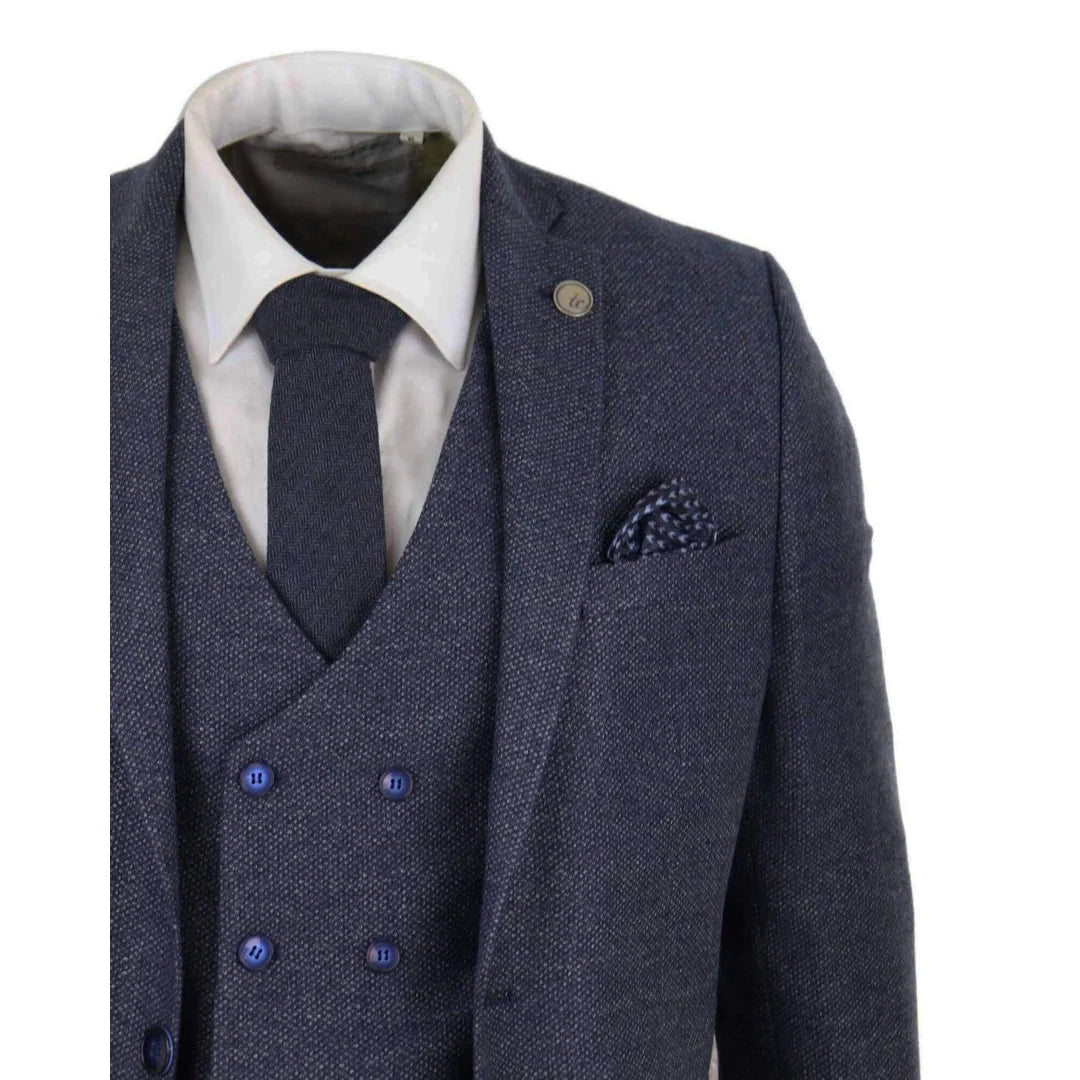 Men's Wool Tweed Check Double Breasted Waistcoat 3 Piece 1920s Suit