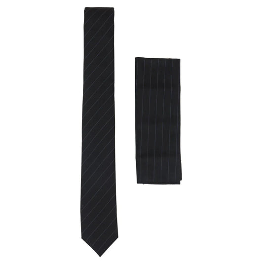 Men's Black Pin Stripe Gatsby Peaky Blinders Tie & Hankie Set by TruClothing