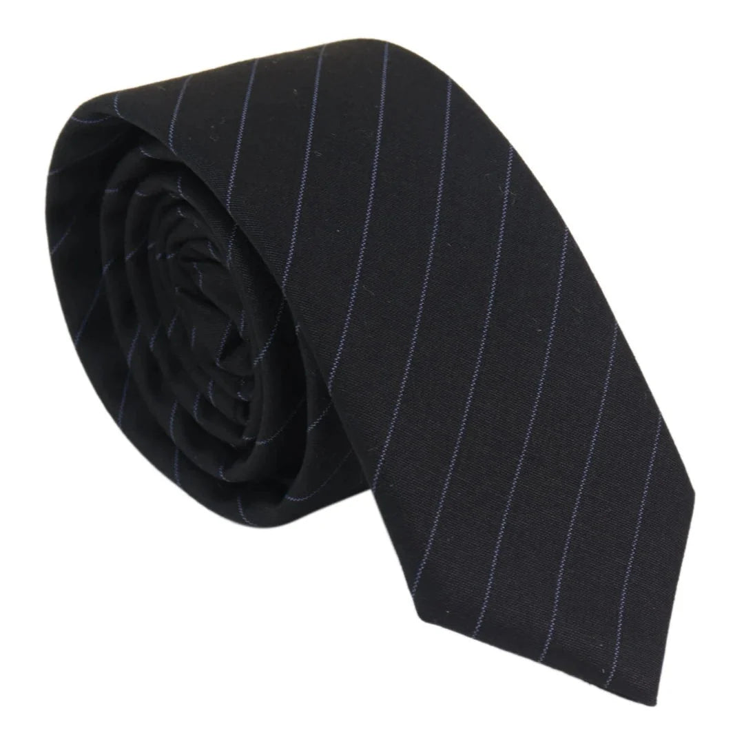 Men's Black Pin Stripe Gatsby Peaky Blinders Tie & Hankie Set by TruClothing