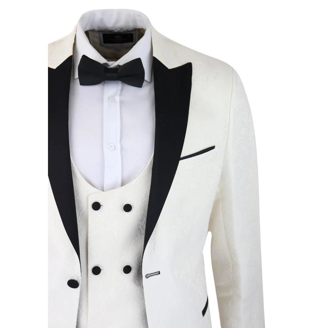Men's Ivory Black Paisley Tuxedo Blazer and Waistcoat Dinner Jacket