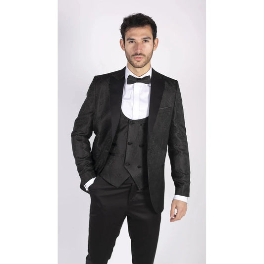 Men's Black Paisley Tuxedo Blazer and Waistcoat Dinner Jacket