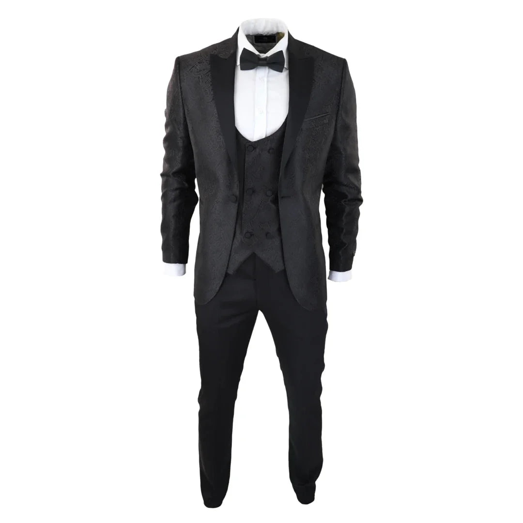 Men's Black Paisley Tuxedo Blazer and Waistcoat Dinner Jacket