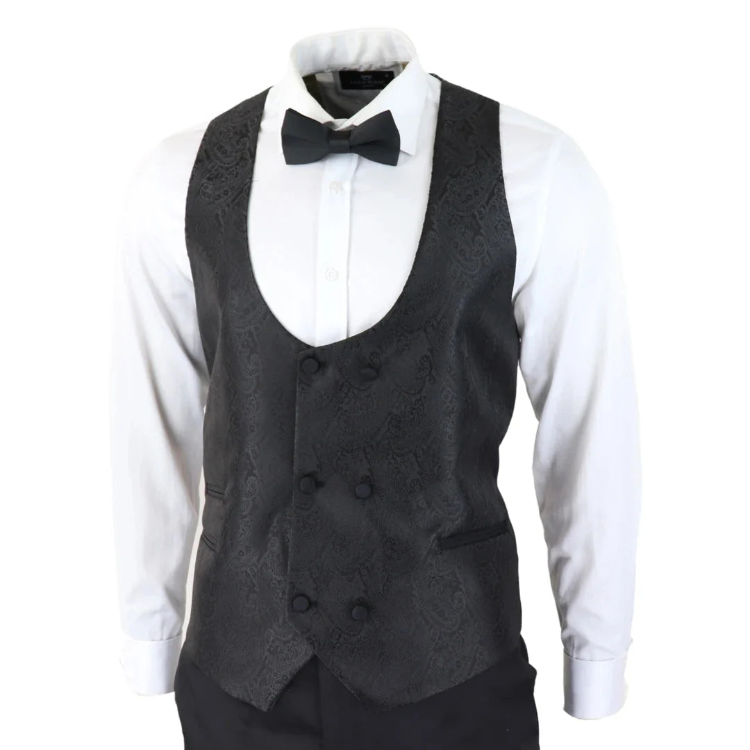 Men's Black Paisley Tuxedo Blazer and Waistcoat Dinner Jacket