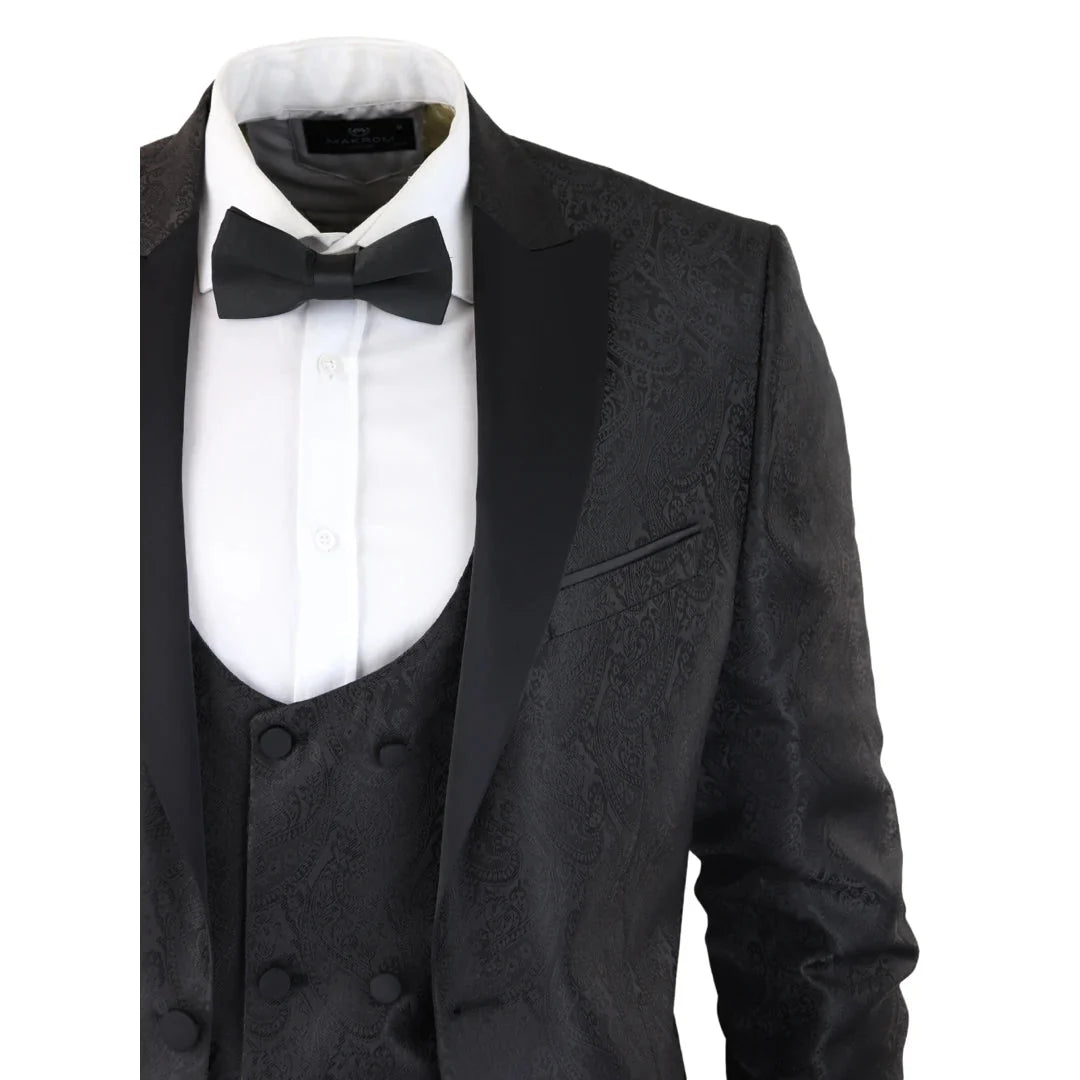 Men's Black Paisley Tuxedo Blazer and Waistcoat Dinner Jacket