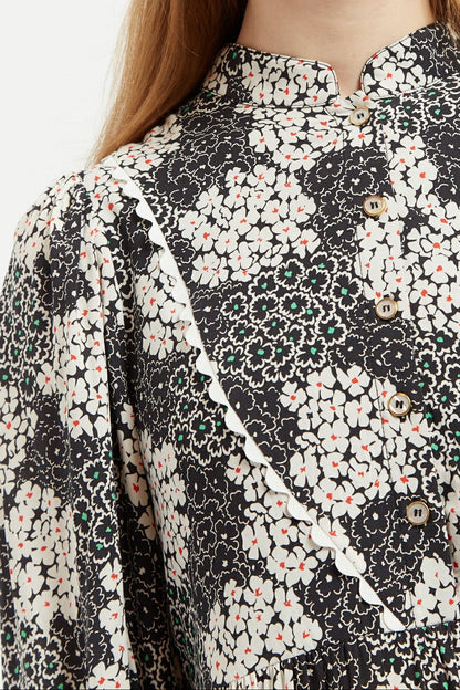 Suzanne Flower Patch Mini Dress Black/White - Bascora