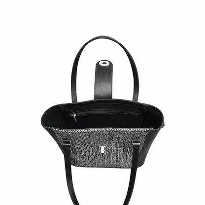 Tannery Tweed & Leather Mini Twist Lock Shopper Bag – Black - Bascora