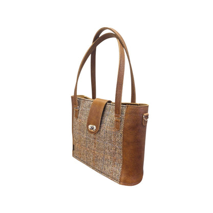 Tannery Tweed & Leather Mini Twist Lock Shopper Bag - Tan - Bascora