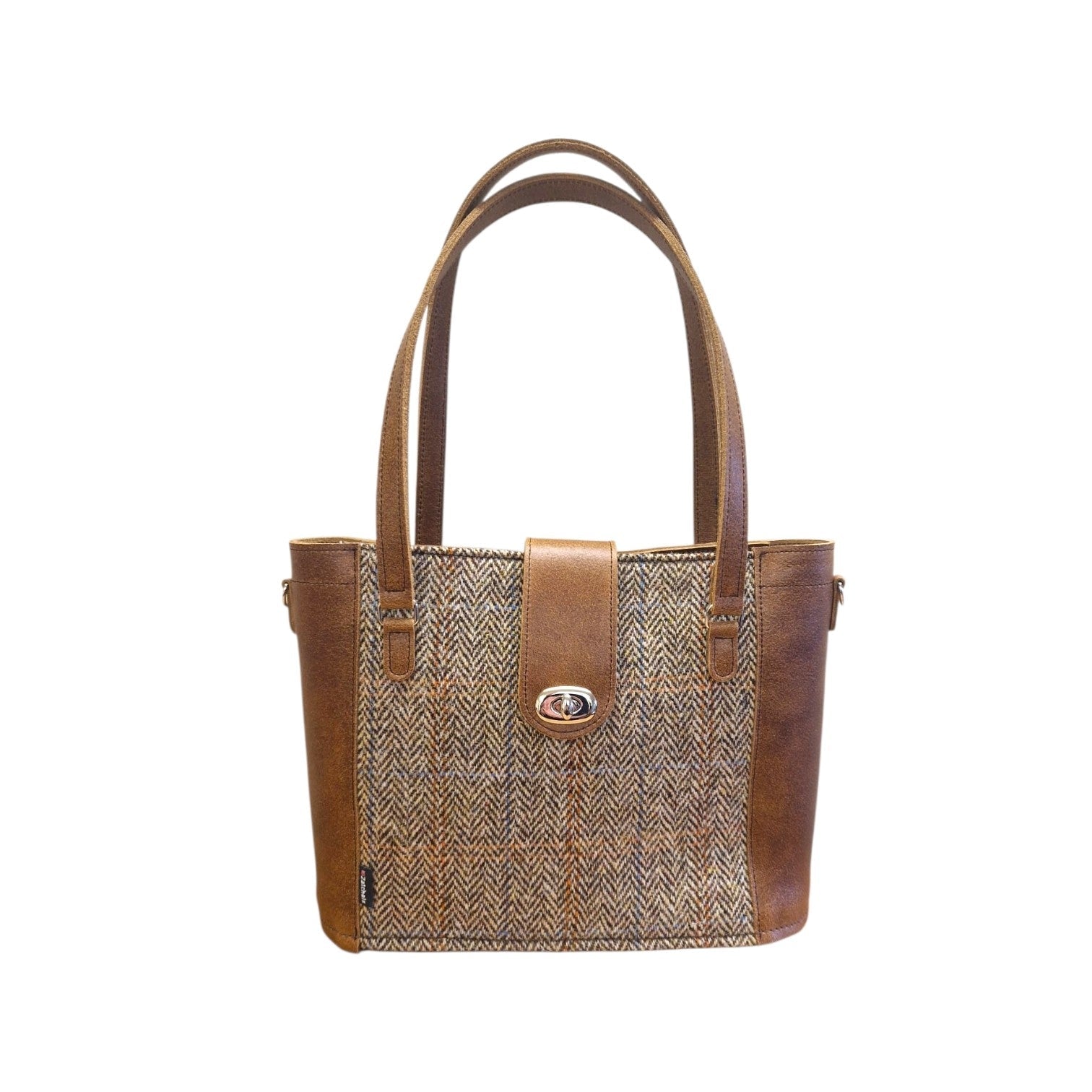 Tannery Tweed & Leather Mini Twist Lock Shopper Bag - Tan - Bascora