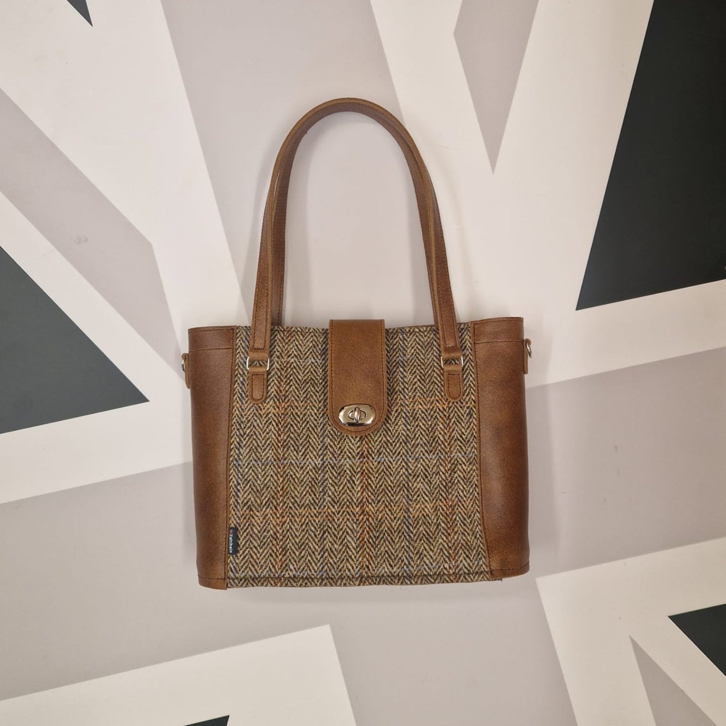 Tannery Tweed & Leather Mini Twist Lock Shopper Bag - Tan - Bascora
