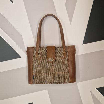 Tannery Tweed & Leather Mini Twist Lock Shopper Bag - Tan - Bascora