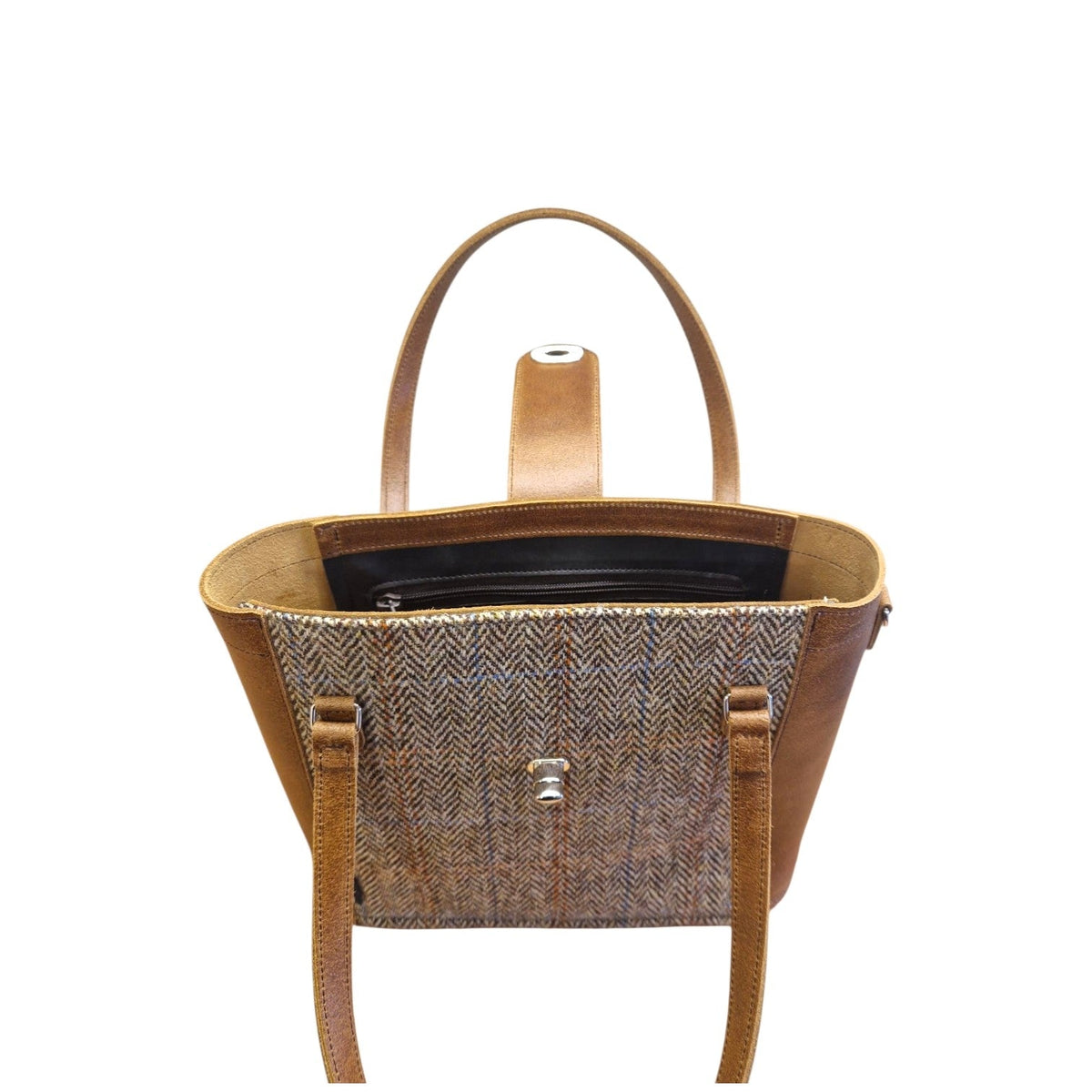 Tannery Tweed & Leather Mini Twist Lock Shopper Bag - Tan - Bascora