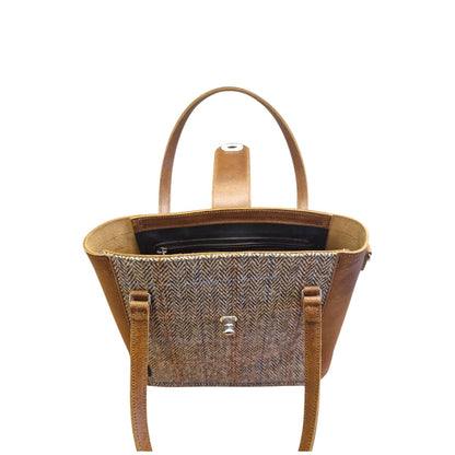 Tannery Tweed & Leather Mini Twist Lock Shopper Bag - Tan - Bascora