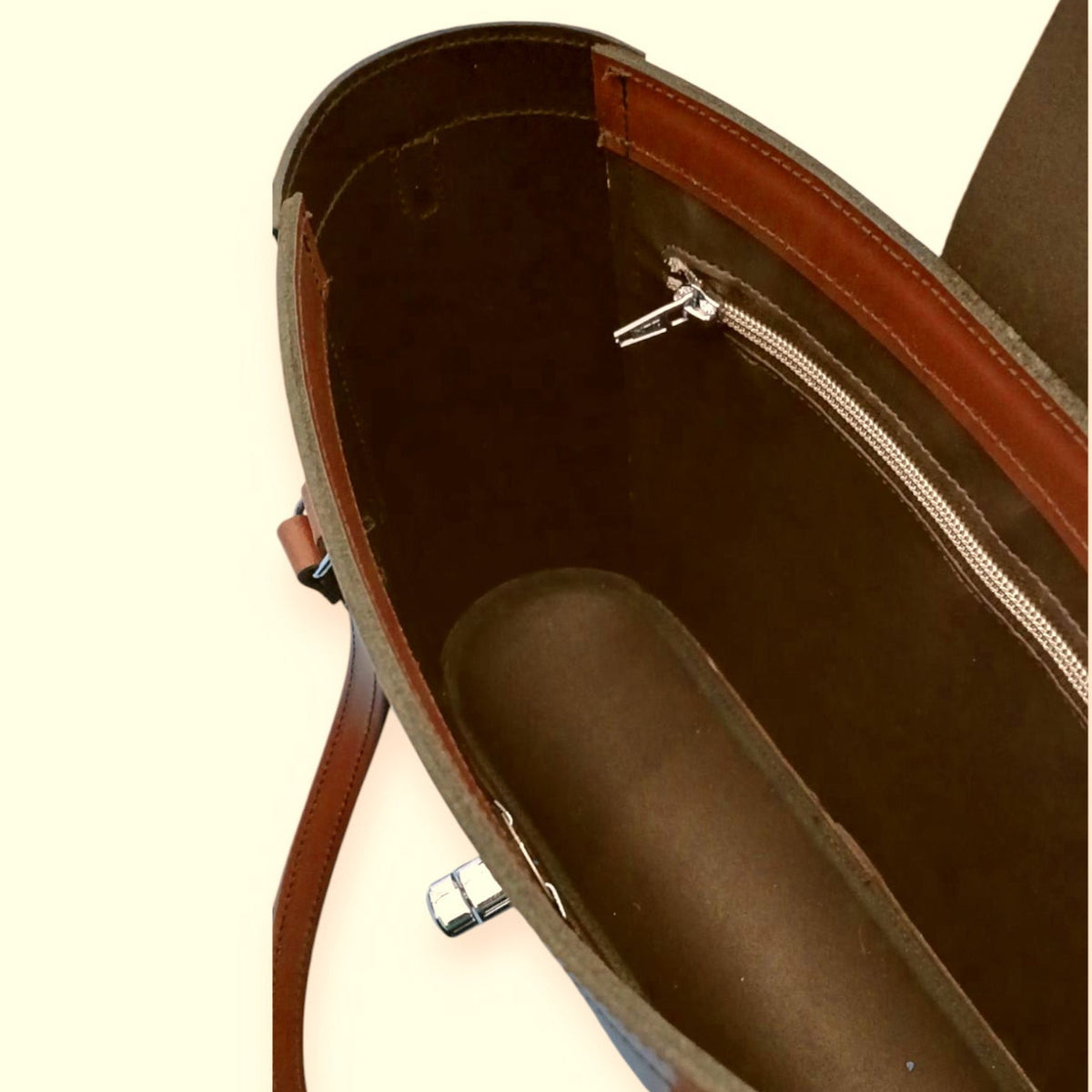Tannery Tweed & Leather Mini Twist Lock Shopper Bag - Tan - Bascora
