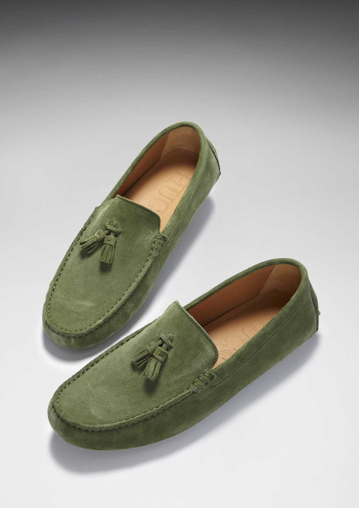 Hugs & Co. Men's Safari Green Suede Tasselled Driving Loafers