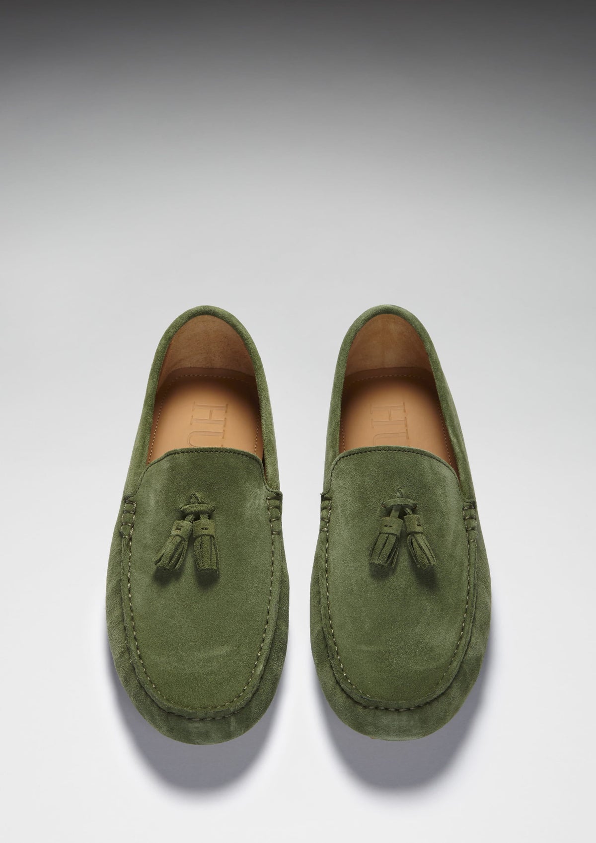 Hugs & Co. Men's Safari Green Suede Tasselled Driving Loafers