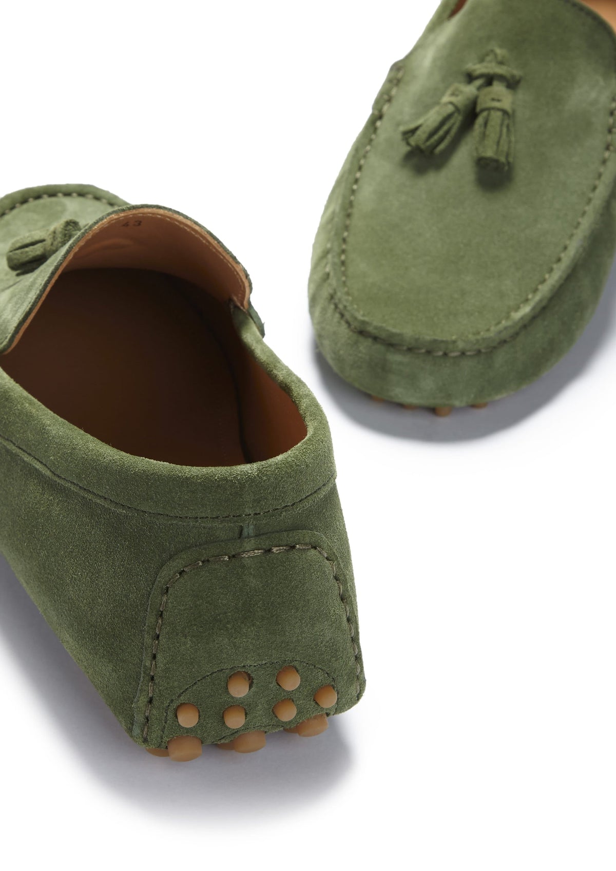 Hugs & Co. Men's Safari Green Suede Tasselled Driving Loafers