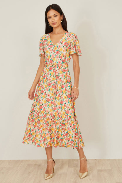 The Angel Sleeve – Floral Midi Tea Dress - Bascora