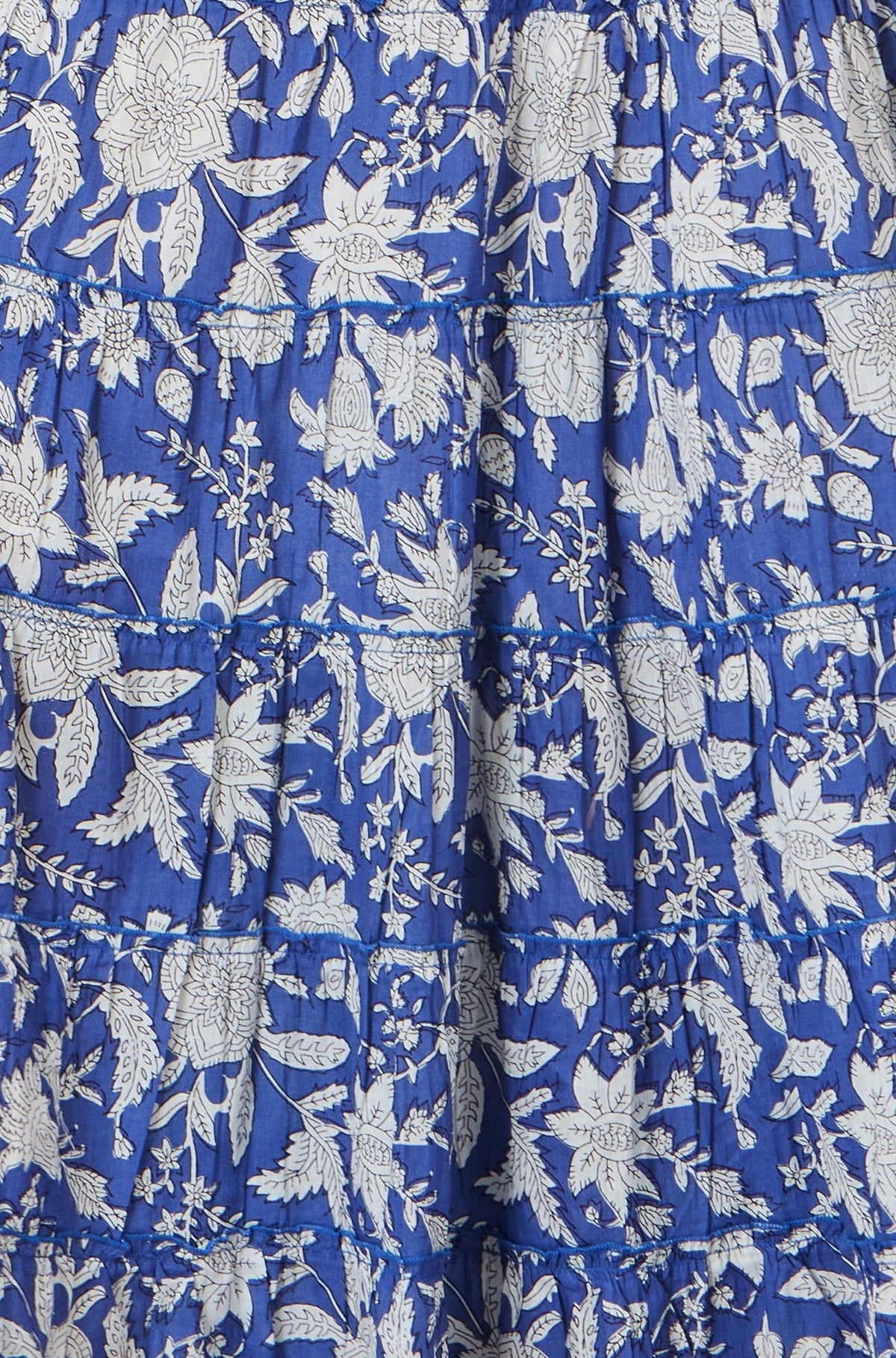 The Blue Floral – Cotton Tiered Maxi Skirt - Bascora
