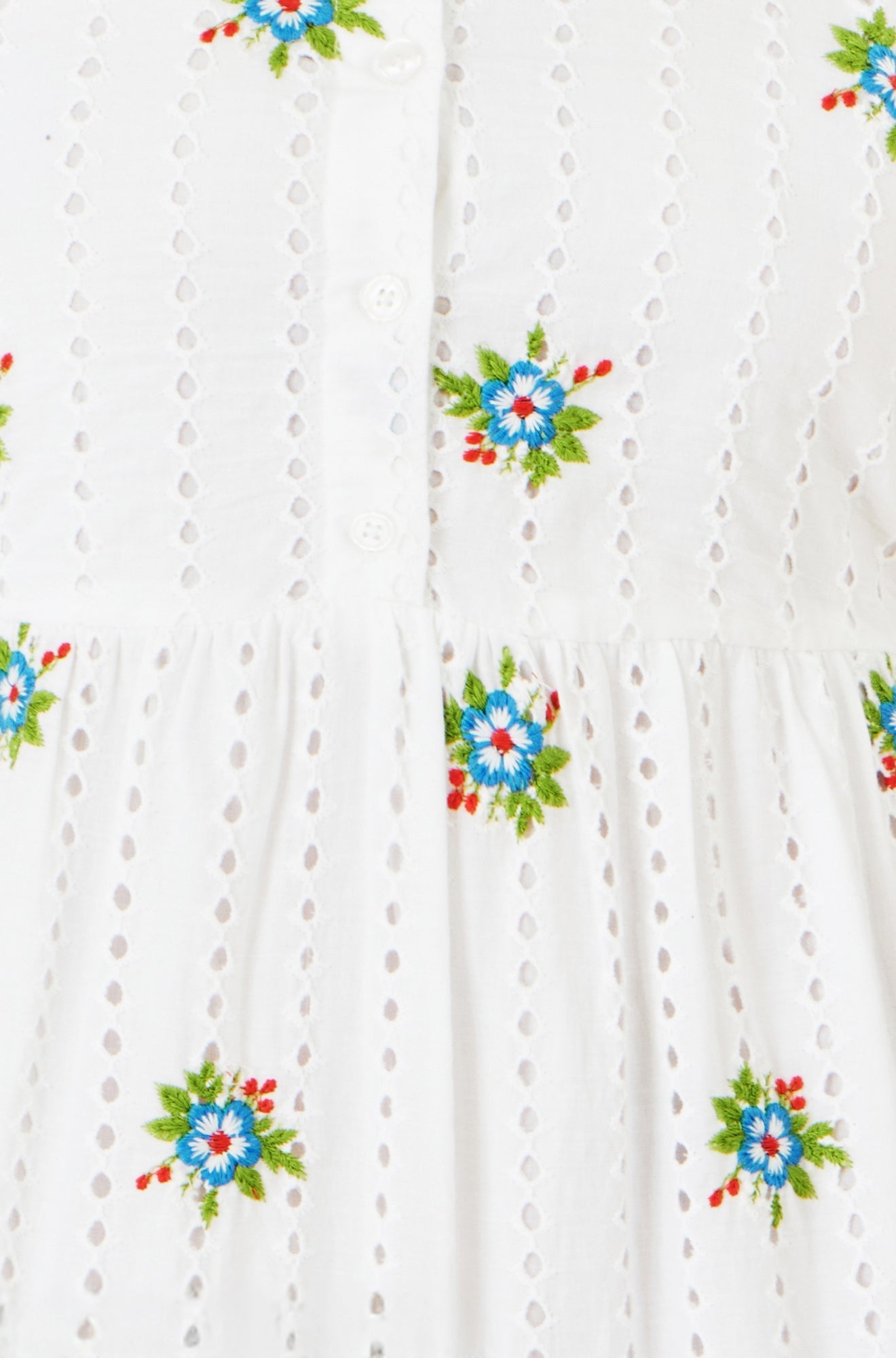 The Broderie – White Cotton Embroidered Midi Dress - Bascora